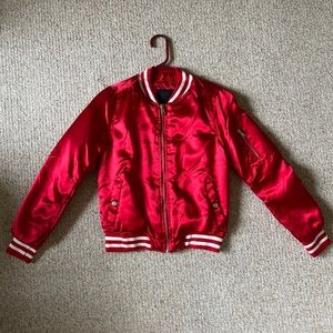 Small Red MISS LONDON BLACK LABEL varsity jacket